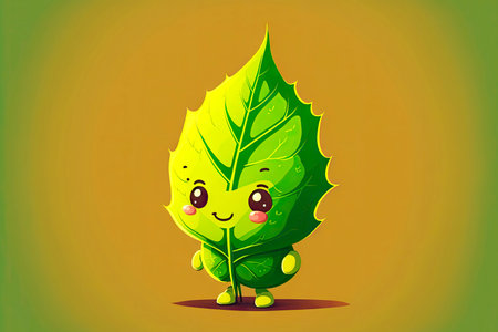 cute cartoon character leaf to emphasize ecology and care for nature, generative aiの写真素材