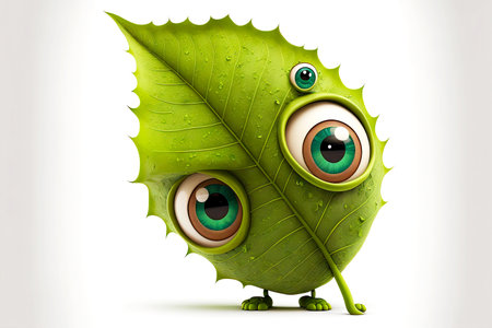 cute cartoon character leaf with two eyes isolated on white background, generative aiの写真素材