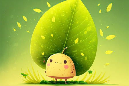 summer holiday in forest cute cartoon character leaf, generative aiの写真素材