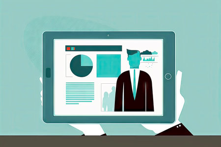 electronic tablet with presentation business illustration flat style, generative ai