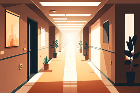 long corridor in modern office building with business illustration flat style, generative aiの写真素材