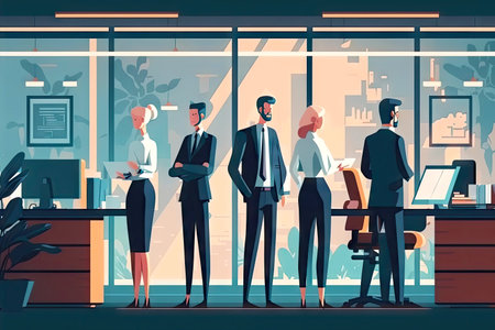 team of business people in office, teamwork and cooperation concept business illustration flat style, generative aiの写真素材