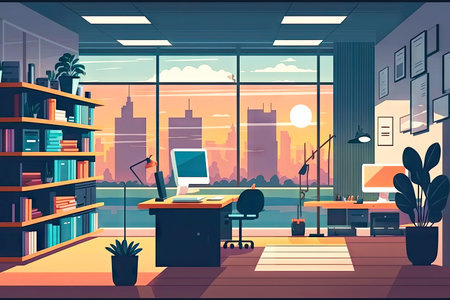 modern office interior of building business illustration flat style, generative aiの写真素材