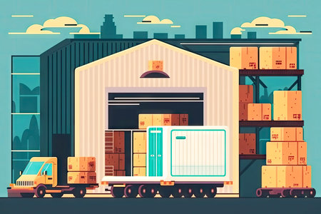 offices and warehouses in warehouse business illustration flat style, generative aiの写真素材