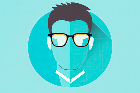 graphical image of human face with glasses on light blue background business illustration flat style, generative aiの写真素材
