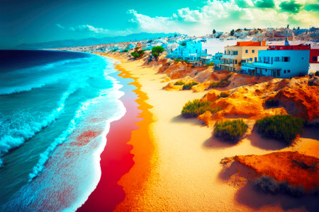 beach resort sandy shore and sea on cret e coastline with city generative aiの写真素材