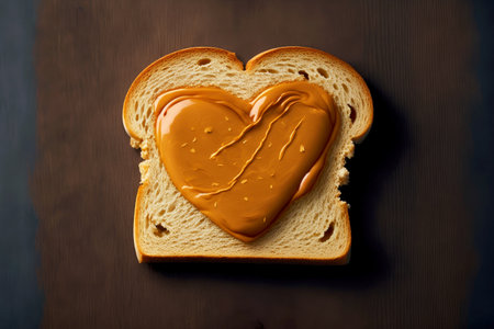 peanut butter on slice of bread hearty breakfast, created with generative aiの素材