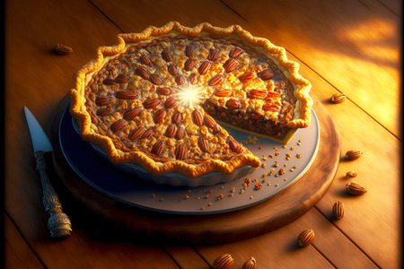 aetizer for christmas nut pecan pie on table, created with generative aiの素材
