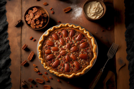 traditional christmas american dessert baked pecan pie, created with generative aiの素材