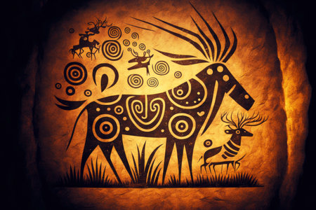 stylized petroglyph cave art, created with generative aiの素材
