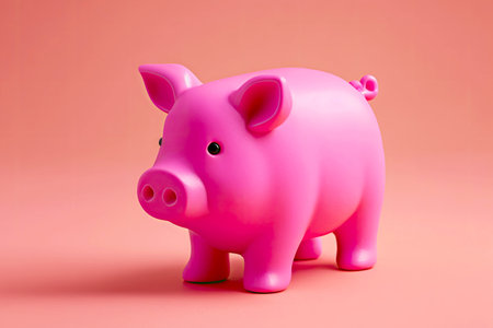 bright pink toy piglet with ponytail on pink background, created with generative aiの素材