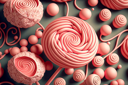 delicate pink gum and lollipops plasticine texture close-up, created with generative aiの素材