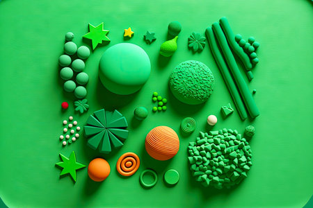 creativity and teaching children plasticine texture green background, created with generative aiの素材