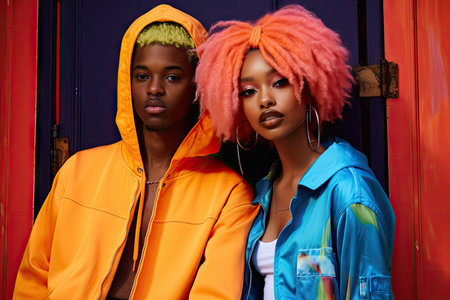 streetwear brand s spring 2018 collection shown in vibrant and colorful fashion shoot, created with generative aiの素材