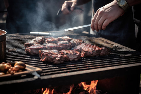 cropped shot of a barbecue in progress, created with generative aiの素材