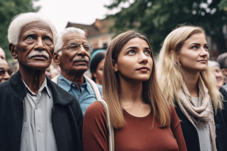 cropped shot of a diverse group of people standing in a community, created with generative aiの素材