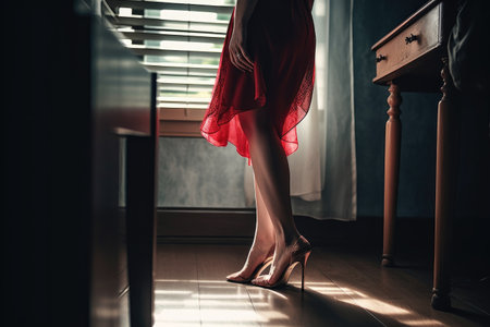 shot of a woman about to wear her high heels, created with generative aiの素材