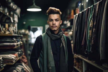 shot of a young man working in a store, created with generative aiの素材