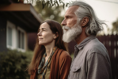 shot of a couple standing outside, created with generative aiの素材