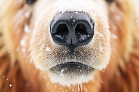 close-up of polar bear face with snow backdrop, created with generative aiの素材