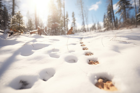 fresh animal tracks crossing a hiker?の素材