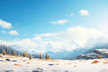 panoramic view of a frosted alpine landscape, created with generative aiの素材