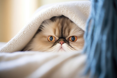 himalayan cat nestled in a fleece throwの素材