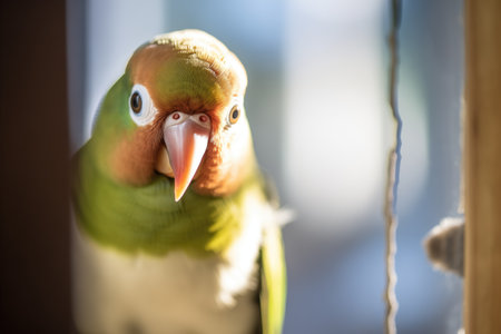 mirror reflecting sunlight, parakeet squintingの素材