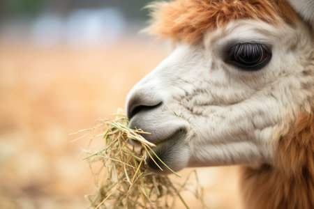 close-up of alpaca chewing hayの素材