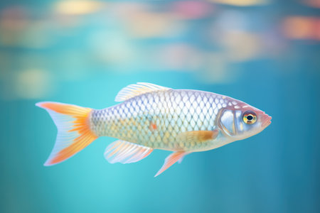 rainbowfish with iridescent scales near water surfaceの素材