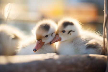 sleepy ducklings in morning sunlightの素材