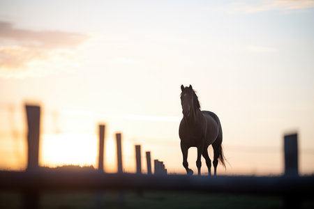 silhouette of a horse at sunriseの素材