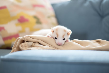 ferret entangled in soft sofa throwの素材
