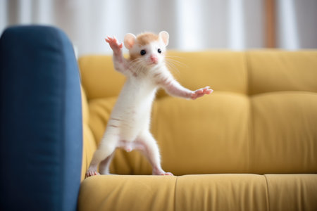 ferret standing on hind legs on sofa armの素材