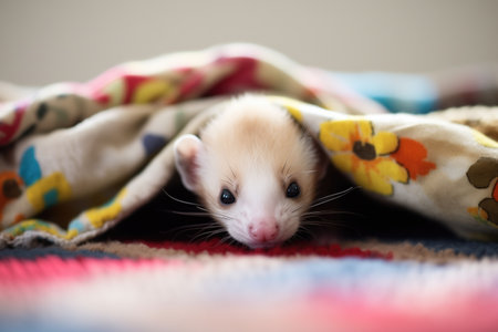 ferret poking head through throw blanketの素材
