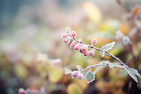 sharp focus on huckleberries under a frosty layerの素材