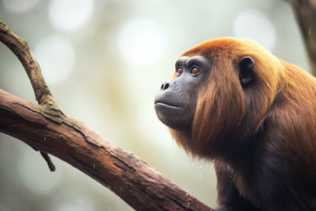 profile of a roaring howler monkey on a tree limbの素材