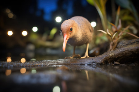 kiwi bird near a nighttime streamの素材