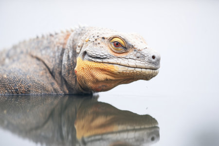 komodo dragon by water with reflectionの素材
