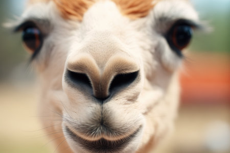 close-up of llamas face with big eyesの素材