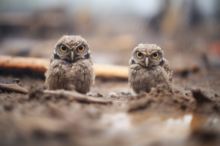 close-up of nightjars eyes on dusty soilの素材