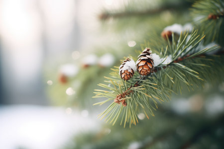 pine needle clusters capped with snowの素材