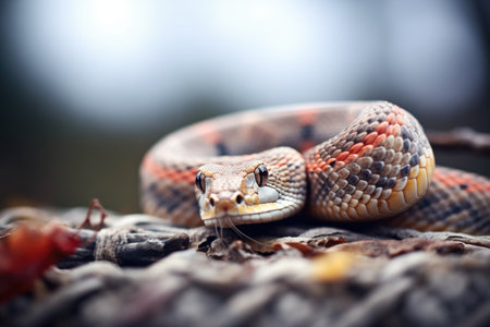 macro photo of rattlesnake skin while coiled in hunting stanceの素材