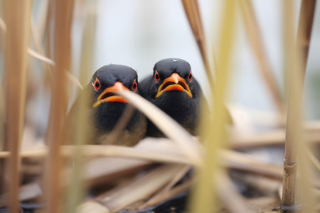 close-up of blackbirds eye among reedsの素材