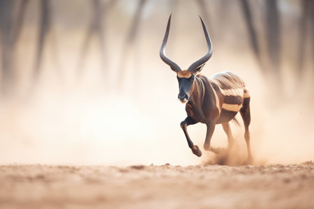 sable antelope running through dustの素材