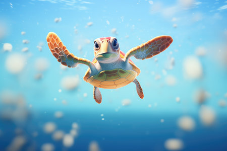 sea turtle ascending for air near ocean surfaceの素材