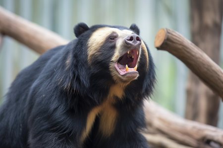 spectacled bear with mouth open in a callの素材
