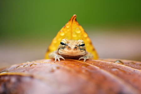 toad staring from behind a leafの素材