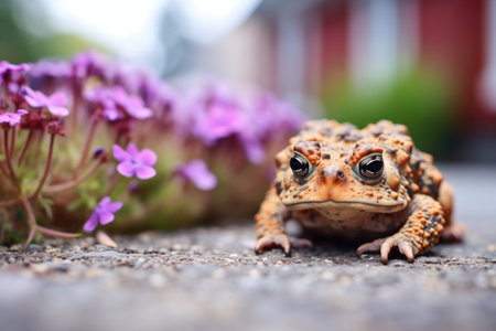 toad beside garden flowersの素材