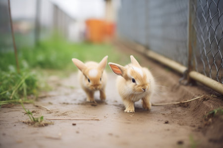 young rabbits hopping in a penの素材